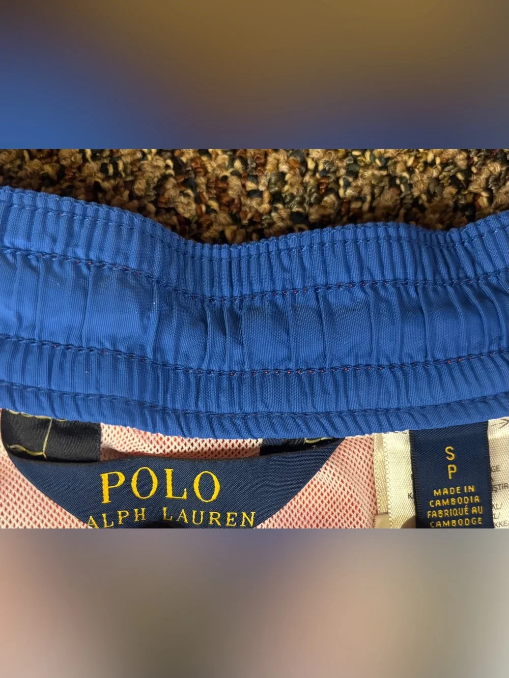 Ralph Lauren Coral Swim Trunks with Contrast Blue Lining